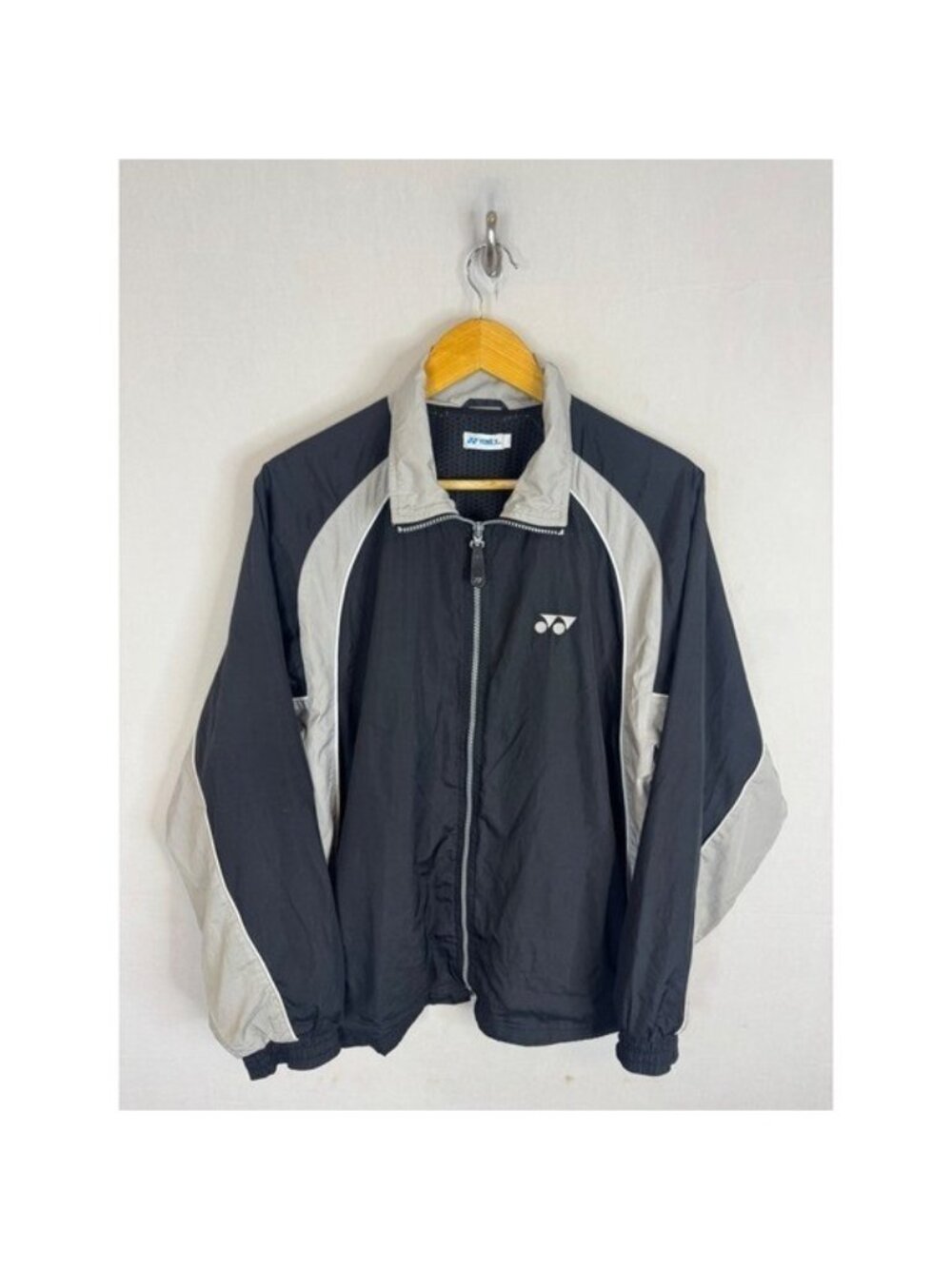 Yonex Mens Vintage Full Zip Windbreaker Jacket Black Grey Mesh Lined Large